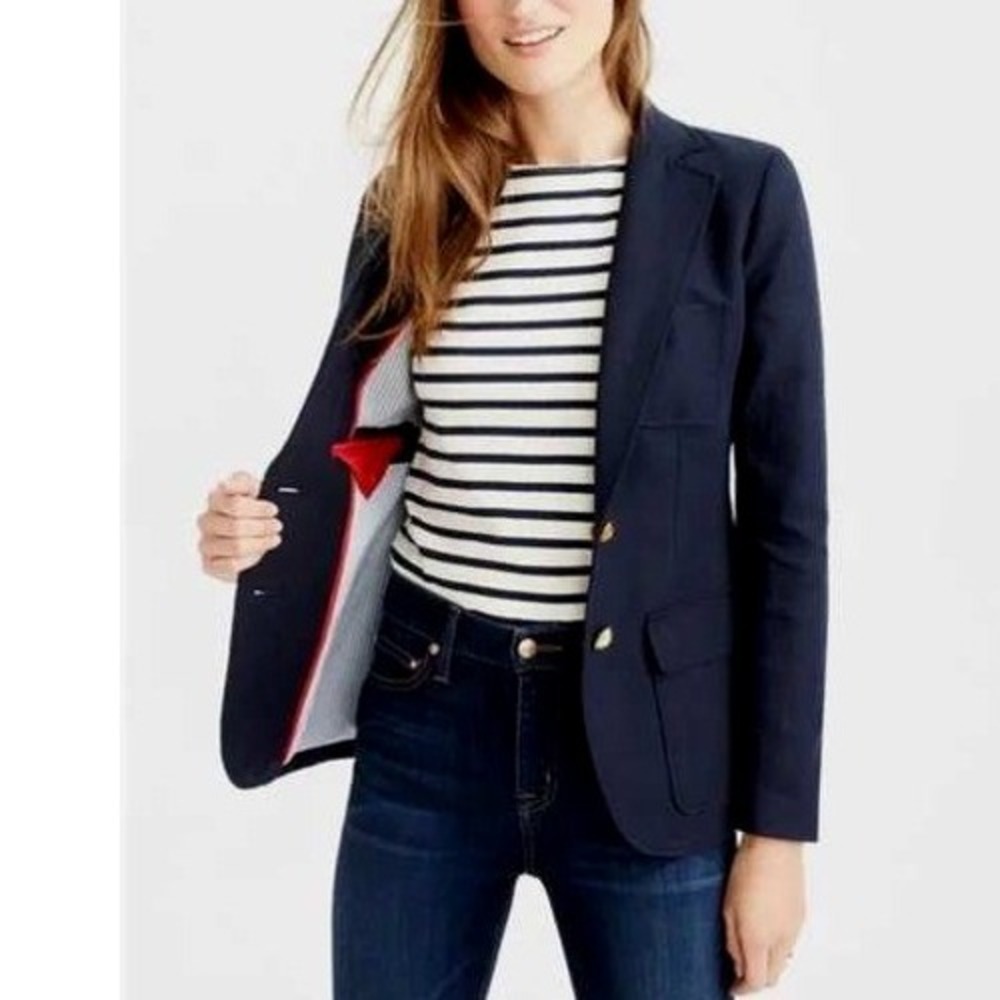 J Crew Blazer Black Label Wool Rhodes 2-Gold Button Size 2 Navy Blue Jacket